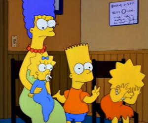 yapboz Marge doktor ofisinde çocukları Bart, Lisa ve Maggie ile